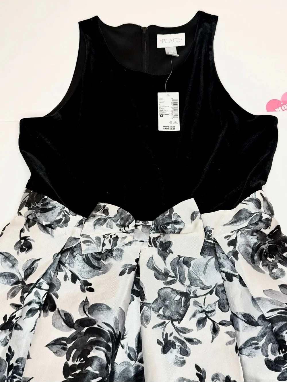 The‎ Children's Place Girls Black & White Floral Fit-and-Flare Dress size 14